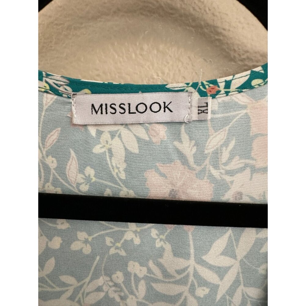 Misslook Womens Green Floral Maxi Dress XL V-Neckline 3/4 Sleeves cotton blend - Picture 4 of 9